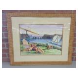 Signed Watercolor of Shore Scene