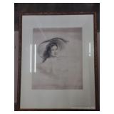 Signed A. Bellerods Charcoal Portrait of Woman in
