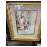 Signed Copie Beale 1910 Water Color of Woman and S