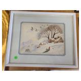 Framed Water Color of Winter Scene
