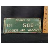 1965 Adams County Buggies and Wagons License plate