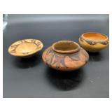 three pieces of unsigned Southwest pottery