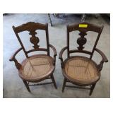 Pair of Wooden Armchairs with Woven Seats