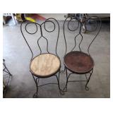 Set of Two Iron Chairs with Wooden Seats
