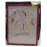 Framed Artwork Depicting Figures and Dove