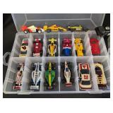 Collection of Slot Cars and Parts in Storage Cases