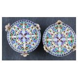 Pair of Russian Silver and Cloisonne Enameled Salt