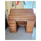 Quarter-Sawn Oak Raised Panel Roll Top Desk with F