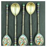 Five Cloisonne Enamel Gilding Spoons; (Marked 84 M
