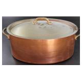 12.5" Long Oval French Copper Roasting Pan with Li