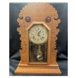 Eastlake Oak Gingerbread Shelf Clock with Calendar