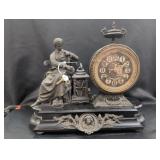 Ansonia Figural Iron Mantel Clock with Renaissance