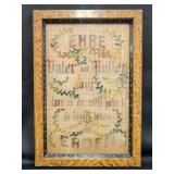 German needlepoint sampler in grain painted frame