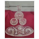 Cut Glass Decanter and Serving Set