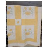 Handmade Yellow and White Floral Applique Quilt