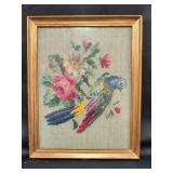 Needlepoint parrot framed 12x10"