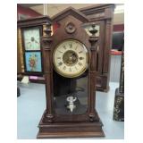F. Kroeber Walnut Mantel Clock with Bisque Swingin