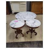 Three-Piece Marble Top Table Set with Wooden Bases