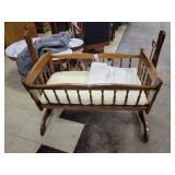 Wooden Spindle Cradle with Mattress and Liner