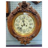 Victorian Carved Walnut Gallery Wall Clock with Pa