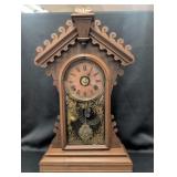 Victorian Walnut Gingerbread Mantel Clock with Cop