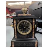 French Black Marble Mantel Clock with Rouge Marble