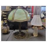 Table Lamp Set with Slag Glass Shade and Crystal B