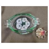 St. Clair Art Glass Bowl with Floral Paperweight