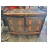Antique Metal & Wood Steamer Trunk with Interior D