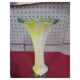 Hand-Blown Art Glass Vase with Yellow and White Sw