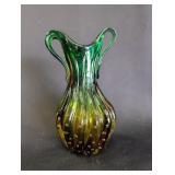 Bullicante Glass Vase with Dual Handles in Green a