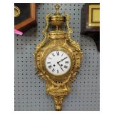 Victorian Cast Brass Wall Clock with Porcelain Dia