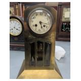 Art Deco Brass Mantel Clock with Porcelain Arabic