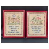 2 framed needlepoint pictures 7.5x10"