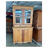 19th C. Primitive Stepback Cupboard w/ Wavy Glass
