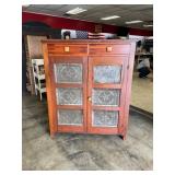 19th C. Six-Tin Punched Pie Safe, 2-Drawer