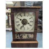 Walnut Kitchen Shelf Clock with Painted Tin Dial,