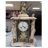French Marble & Brass Ormolu Mantel Clock with Che