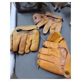 Collection of Three Leather Baseball Gloves Includ