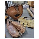 Collection of Three Baseball Mitts and Gloves