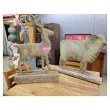 Set of Two Metal Animal Figures on Wooden Bases