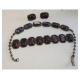 Mexican Silver and Iridescent Glass Jewelry Set