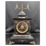 French Napoleon III Black Marble Mantel Clock with