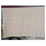 Woven Coverlet with Geometric Floral Motif in Pink