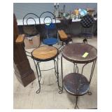 Metal and Wood Bar Stool and Two-Tier Table Set