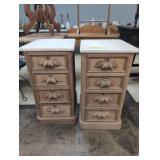 Pair of Carved Wood Marble Top Bedside Cabinets