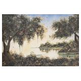 Signed Perez Heavy Impasto Lake Landscape Painting