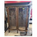 Oak Curio Cabinet with Carved Lion Corbels and Cur