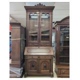 Large Walnut Minerva Head Secretary Desk with Glas