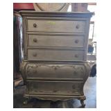 Ornate Silver-Painted Tall Dresser Chest of Drawer